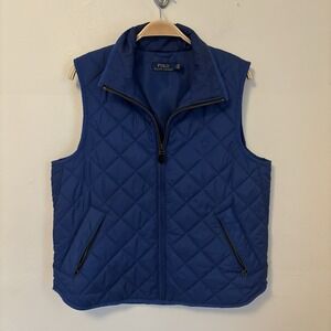 Polo Ralph Lauren Women's Quilted Puffer Vest Blue Full Zip Preppy